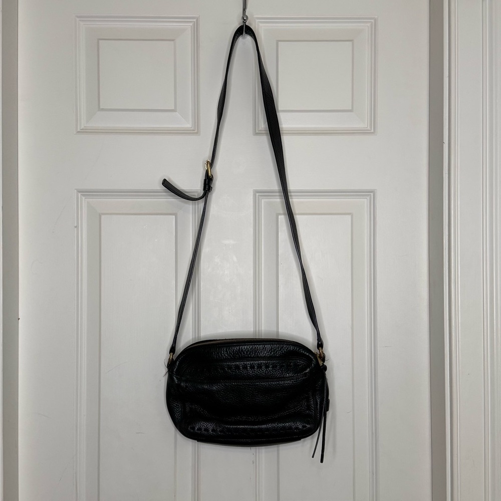 Cole Haan Leather Purse Crossbody Bag Stitch Detail Black